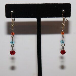 Beautiful gold, orange, blue and red dangling earrings 1.75"
